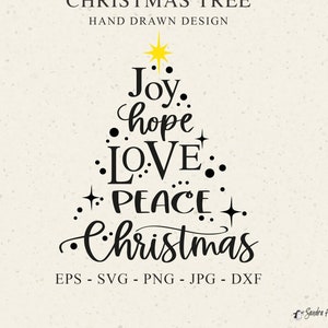 File plotter albero di Natale SVG DXF PNG Stella Cricut Brother Canvas Silhouette Scarica File plotter da plotter albero di Natale gioia speranza amore pace