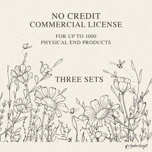 Licenza commerciale NESSUNA CREDITO per TRE set, fino a 1000 unità, Svg digitale, Png, Eps, Pdf, Jpg Clipart, Procreate Brushes, Digital Paper