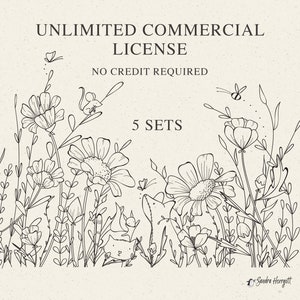 Unlimitierte kommerzielle Lizenz für fünf Sets, kein Kredit erforderlich, für digitale SVG, Png, Eps, Pdf, Jpg Clipart, Procreate Pinsel, digitales Papier