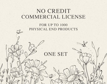 NO CREDIT Commercial License for One Set, for up to 1000 Units, Digital Svg, Png, Eps, Pdf, Jpg, Clipart, Procreate Brushes, Digital Papers