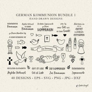 Communion allemande traceur fichier SVG DXF PNG Colombe poisson pain vin Bible bougie bannière croix Cricut fille garçon Silhouette félicitations Clipart