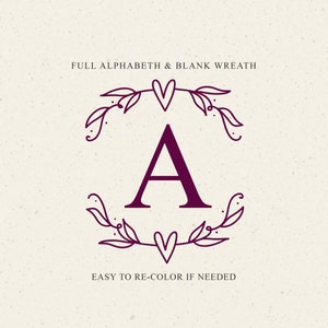 WREATH LETTERS SVG - Laurel Wreath Svg, Wedding Wreath Svg, Wreath Alphabet Svg, Cricut Wreath Svg, Monogram Alphabet, Initial Monogram Svg image 3