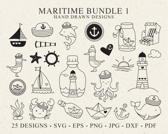 Maritime Plotter File Svg Dxf Png Eps Jpg Pdf Anker Cricut Boat Silhouette Lighthouse Clipart Vinyl Laser Cut File dolphin crab seagull wale