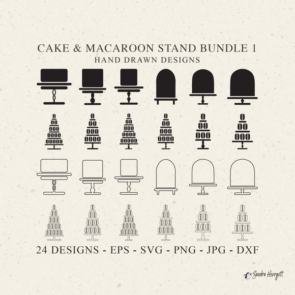 Cake & Macaroon Stand Plotter Files SVG DXF PNG Cake Tier Layer Clipart Bakery Baking Silhouette Wedding Birthday Sweet Vinyl Laser Cut File