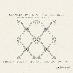 Bow Trellis Seamless Pattern Svg Dfx Eps Jpg Png Coquette Geometric Cricut Background Plotter File Wallpaper Laser Cut Template Silhouette
