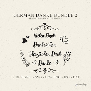 Fichier allemand Danke traceur Svg Eps Dxf Png Jpg Vielen Herzlichen Dank coeur Cricut botanique Silhouette vinyle coupé fichier Dankeschön Clipart
