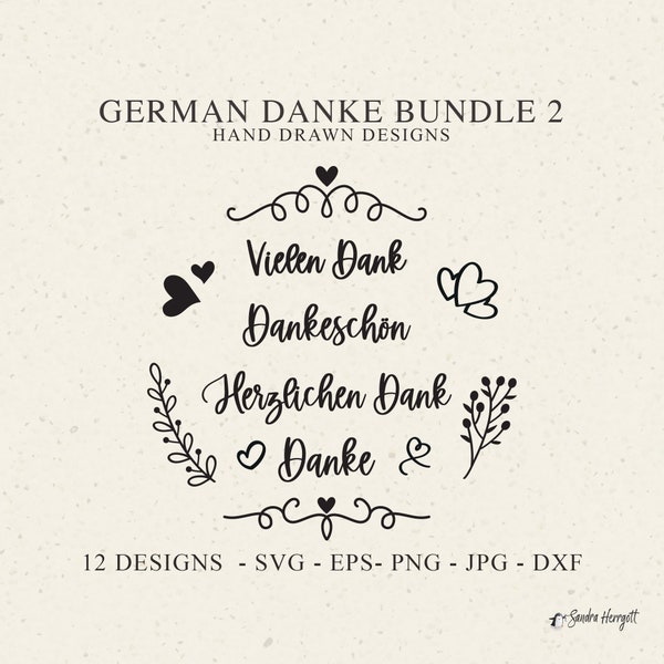 German Danke Plotter File Svg Eps Dxf Png Jpg Vielen Herzlichen Dank Heart Cricut Botanical Silhouette Vinyl Cut File Dankeschön Clipart