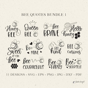 Bee quote plotter bestand Svg Dxf Png Jpg Insect Cricut Honey Mine gelukkig dappere moedig schattig silhouet dier clipart vinyl lasergesneden bestand
