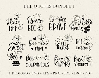Bee quote plotter bestand Svg Dxf Png Jpg Insect Cricut Honey Mine gelukkig dappere moedig schattig silhouet dier clipart vinyl lasergesneden bestand