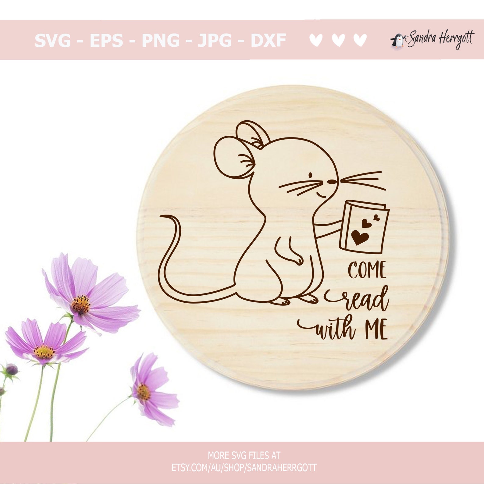 Mouse Reading Plotter File SVG DXF PNG Whimsical Cricut Cute Silhouette ...