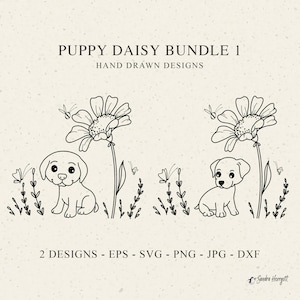 Welpe Daisy Plotterdatei Plotterdatei DXF Png, Botanisches Tier geschnitten Datei, niedlicher Hund Blume Banner geschnitten Datei, Rose Vinyl Aufkleber Datei, Blume Baby Haustier svg