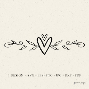 Arquivo de plotter Heart Flourish SVG DXF PNG Folhas Coração Cricut Brother Canvas Silhueta Download Pacote de plotagem Arquivo de plotter Uso comercial