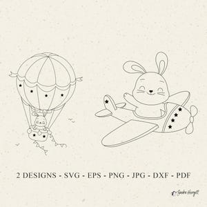 Bunny Flying Plotter File Svg Dxf Png Pdf Jpg Cute Nursery Balloon Cricut Silhouette Baby Animal Plane Clipart Vinyl Laser Cut File Rabbit