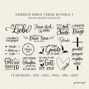 Arquivo de plotter de versos da Bíblia em alemão Svg Dxf Png Eps Jpg Escritura amor Cricut Fé Silhueta Gnade Clipart Arquivo de corte de vinil cristão Alegre-se