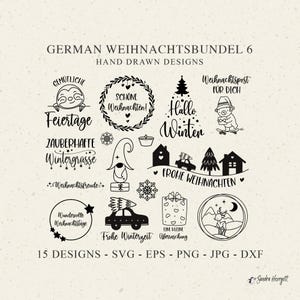 German Merry Christmas Quote Plotter File Svg Dxf Png Pdf Jpg Eps Sloth Cricut Bear Silhouette Gnome Clipart Winter House Laser Cut Template