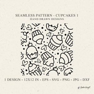 Cupcake Seamless Pattern Svg Dxf Png Eps Christmas Cricut Background Plotter File Sweets Wallpaper Cute Food Laser Cut Template DIY Stencil