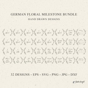 Blumen Baby Meilenstein Runden Plotterdatei SVG DXF PNG Niedlicher Blumenkranz Cricut Plotting Bundle Ankündigung Hello Newborn Stats Sign