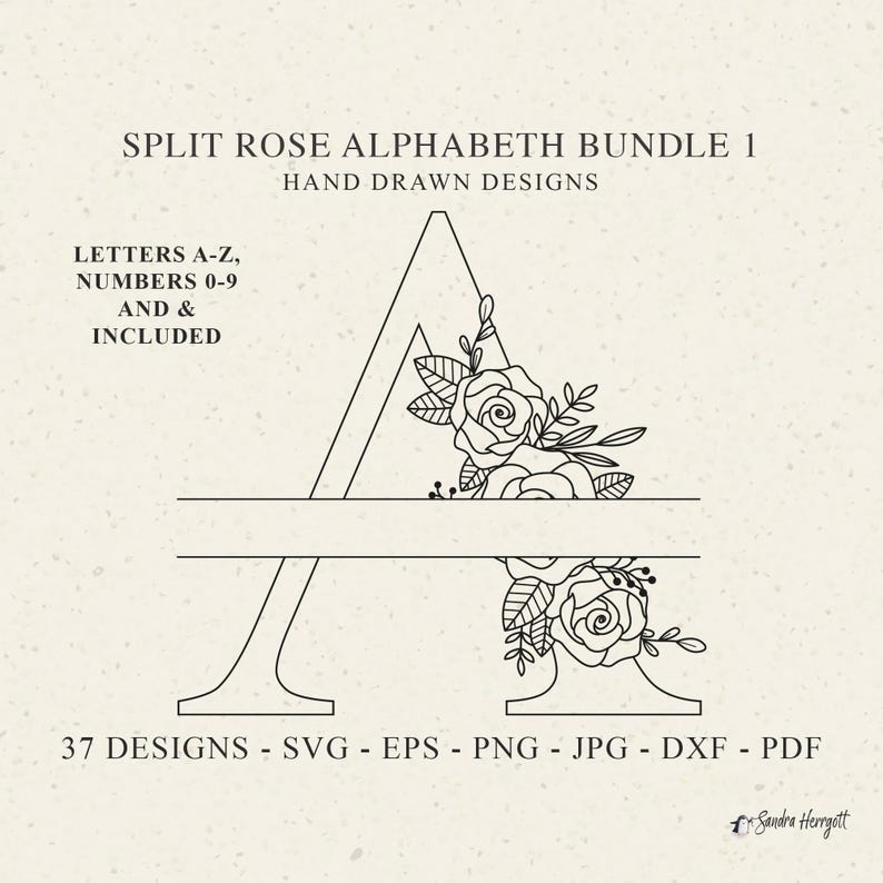 Split Rose Alphabet Plotter File Svg Dxf Eps Png Jpg Letter & Number ...