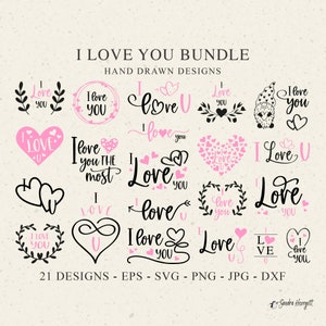 I love you Plotterdateien SVG DXF PNG Blätter Herz Gnome Cricut Bruder Leinwand Download Plotting Bundle Niedlich Botanischer Kranz