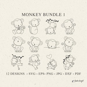 Affe Plotterdatei SVG Dxf Png Jpg Pdf Eps Safari Cricut Baby Tier Silhouette Niedlich Clipart Vinyl Laser Cut Datei DIY Schablone Vorlage