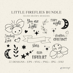 Glühwürmchen SVG Bundle DXF PNG Mond Sterne Herz Banner Cricut Bruder Leinwand Silhouette Download Plotten Bundle Glühwürmchen Clipart