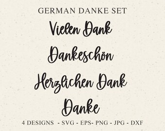 Tedesco Danke Plotter File Svg Eps Dxf Png Jpg Vielen Danke Cricut Set Herzlichen Dank Silhouette Vinyl Cut File Dankeschön Clipart Bundle