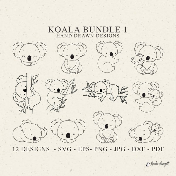 Baby Koala Plotterdatei Svg, Dxf, Png, Jpg, australisches Tier, Cricut, Silhouette, niedliche Clipart, Vinyl, Laserschnittdatei, DIY-Schablone, Schlafvorlage