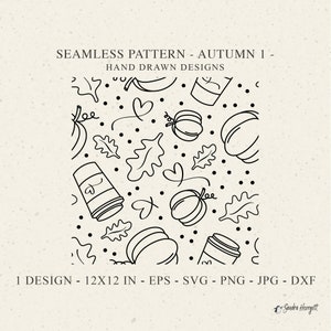 Autumn Seamless Pattern Svg Dxf Png Eps Jpg Fall Cricut Oak Leave Background Plotter File Pumpkin Wallpaper Clipart Hot Drink Vinyl Cut File
