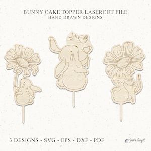 Laser Cut Datei Daisy Bunny Cake Topper svg eps dxf Ostern, Geburtstag, Party Feier, süßes, wunderliches Hase Tier, Blumenstecker Dekor