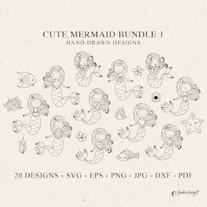 Kleine Meerjungfrau Plotterdatei Dxf Png Jpg Cartoon Cricut Mädchen Silhouette Baby Clipart Niedlich Vinyl Laser geschnitten Datei Ozean Fisch Sea Star Perle