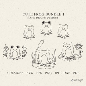Grenouille mignonne traceur fichier Svg Dxf Png Jpg Cricut bébé animal Silhouette étang des cliparts vinyle découpé au Laser fichier nénuphar jonc lotus pochoir bricolage