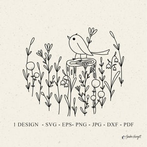 Vogel Wiese Plotterdatei svg Dxf Eps Png Jpg Pdf Tier Cricut Blume Clipart Botanische Vinyl Laser Cut Datei Wildblume Silhouette Frühling