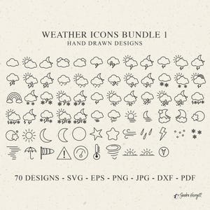 Wetter-Symbole Plotterdatei Plotterdatei Dxf Eps Png Himmlisch Cricut Vinyl Laser-Schnitt Datei Sonne Clipart Stern Mond Wolke Schnee Regenschirm Regenbogen Hagel