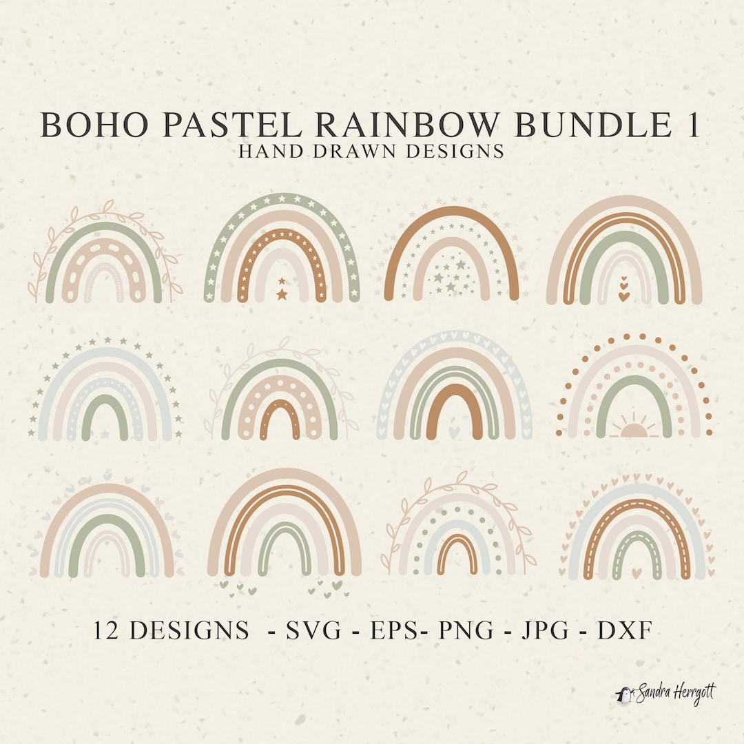 Boho Pastel Rainbow Plotter File Svg Dxf Png Jpg Eps Brown Grey Green ...
