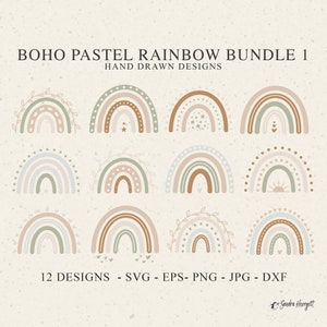 Boho Pastel Rainbow Plotter File Svg Dxf Png Jpg Eps Brown Grey Green Cricut Heart Silhouette Star Clipart Cute Vinyl Cut File DIY Stencil