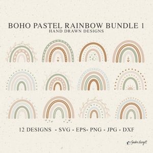 Boho Pastell Regenbogen Plotterdatei svg Dxf Png Jpg Eps braun grau grün Cricut Herz Silhouette Stern Clipart niedlichen Vinyl geschnitten Datei DIY Schablone Bild 1