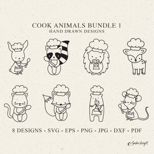 Cute Animal Cook Plotter Arquivo Svg Dxf Png Jpg Pdf Forest Animal Cricut Padaria Silhueta Bebê Clipart Assando Vinil Arquivo De Corte A Laser Cozinhando