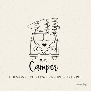 God jul husbil plotterfil svg dxf png eps jpg pdf vinter Cricut resor clipart laserskuren mall tall silhuett camping