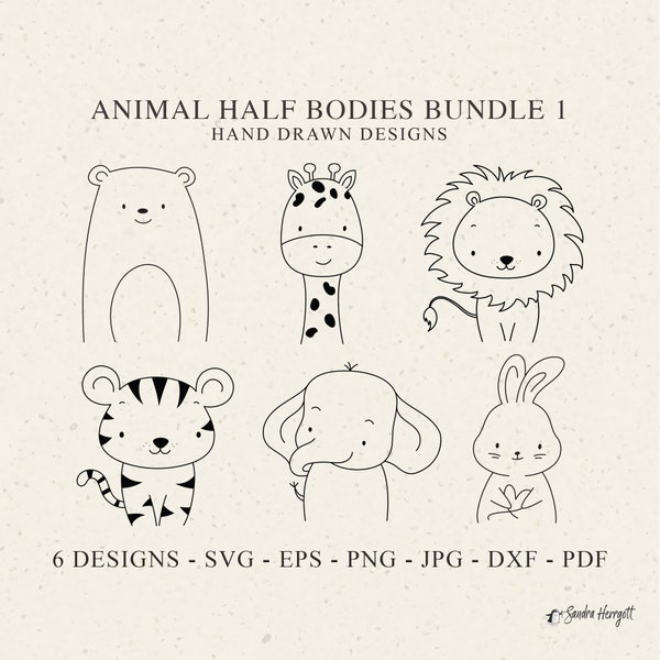 Cute Animal Half Body Plotter File Svg Dxf Png Jpg Pdf Lion Cricut Bear Silhouette Giraffe Vinyl Laser Cut File Tiger Clipart Bunny Elephant