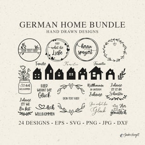 File di plotter per la casa tedesca SVG DXF PNG Casa Cuore Amore Botanico Cricut Silhouette Download Pacchetto di tracciamento Corona Clipart Famiglia Benvenuto