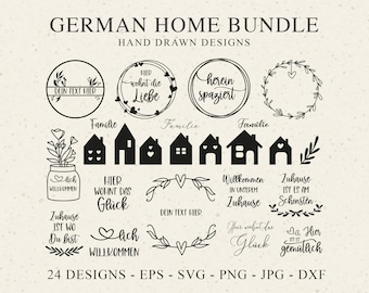 German Home Plotter File SVG DXF PNG House Heart Love Botanical Cricut Silhouette Download Plotting Bundle Wreath Clipart Family Welcome