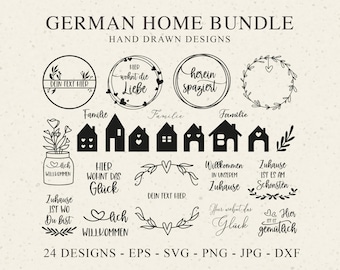 Deutsch Home Plotterdatei SVG DXF PNG Haus Herz Liebe Botanisch Cricut Silhouette Download Plotter Bundle Kranz Clipart Familie Willkommen