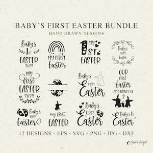 Babys erstes Ostern Plotterdatei SVG DXF PNG Frühling Hase Ei Regenbogen Familie Botanisches Herz Kranz Cricut Plotting Bundle Mein erstes Ostern