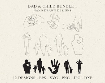 Dad & Child Plotter File Svg Dxf Eps Png Jpg Father Outline Cricut Man Silhouette Hand Vinyl Cut File Son Clipart Bundle Design Elements