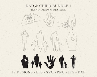 Vader & kind plotter bestand Svg Dxf Eps Png Jpg vader overzicht Cricut Man silhouet Hand Vinyl gesneden bestand zoon Clipart bundel ontwerpelementen