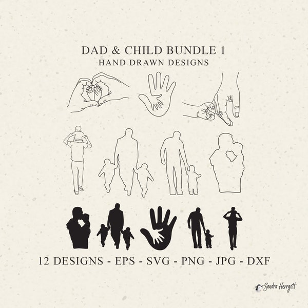 Papa & Kind Plotterdatei SVG Dxf Eps Png Jpg Vater Umriss Cricut Mann Silhouette Hand Vinyl geschnitten Datei Sohn Clipart Bundle Design-Elemente