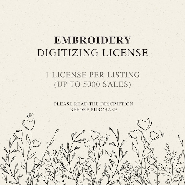 Embroidery license add-on for Digitizing of SVG or Clip Art files | Commercial Use License for Digital Embroidery Files | For 1 Listing