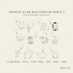 Süß Tier Stern Ballon PlotterdateiSvg Dxf Png Jpg Baby Nilpferd Cricut Tiger Silhouette Otter Clipart Schnecke Yak Zebra Maus Orca Krabbe Frosch