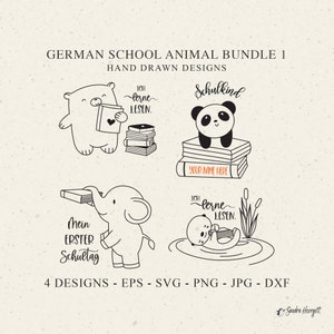Deutsche Schule Tier Plotterdatei SVG DXF PNG Buch Cricut Bär Silhouette Süß Lesen Clipart Baby Panda Elefant Otter Vinyl Cut File