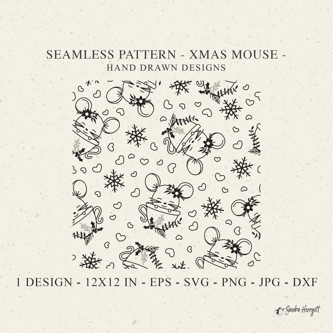Christmas Mouse Seamless Pattern Svg Dxf Png Eps Jpg Xmas Heart ...